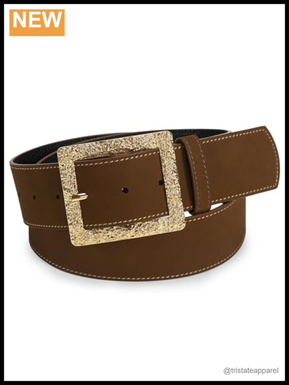 Wide Suede Leather Belt with Gold Buckle